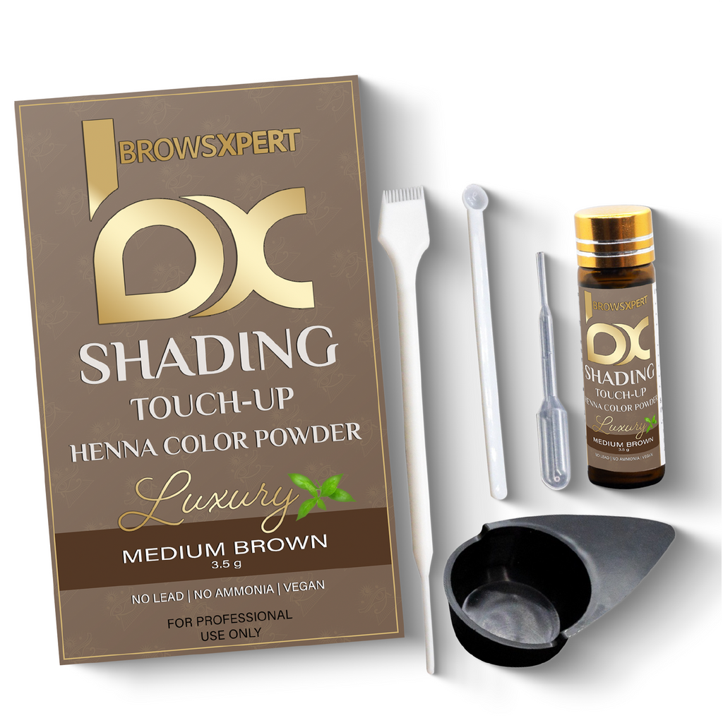 BROWSXPERT Professional Shading Touch-Up Kit — Henna Color Powder with Mixing Dish, Stir & Brush | 3.5g | Natural Look (Deep Dark Brown, Medium Brown, Light Brown)