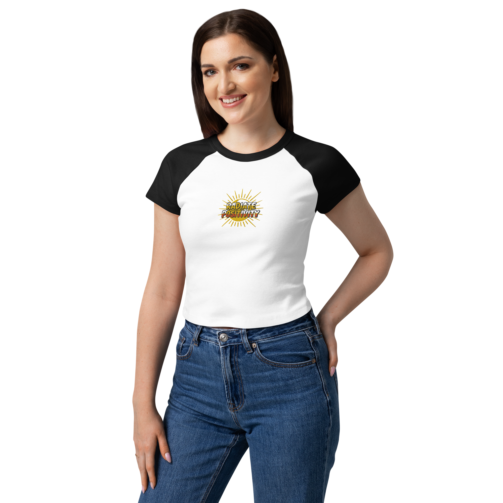 MDB Co Radiate Womens Micro Rib Raglan Baby Tee Cotton Blend